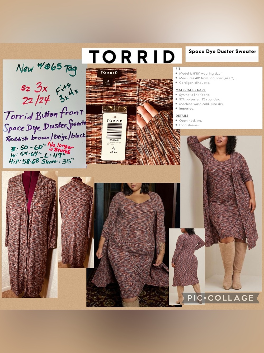 $65 Sz 3x fits 3x 4x ⭐️NEW W TAG
Torrid Button Front Space Dye Duster Cardigan
